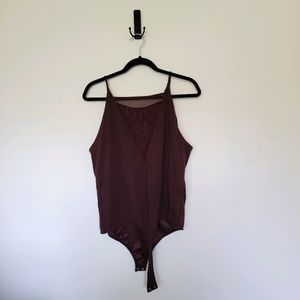 Maroon Express Body Suit with Mesh Panel